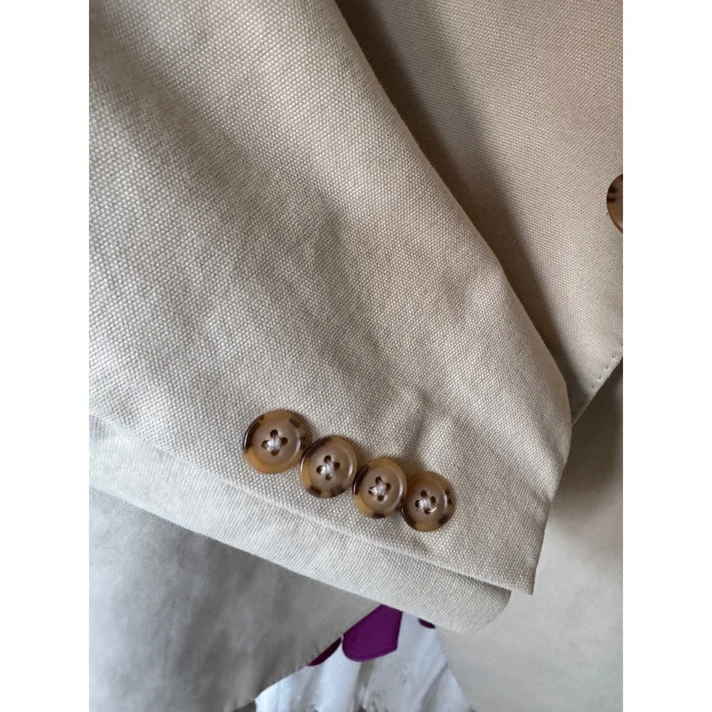 Lands End Mens Khaki Tan 100% Cotton Canvas 2 Button Blazer Sport Coat 42R